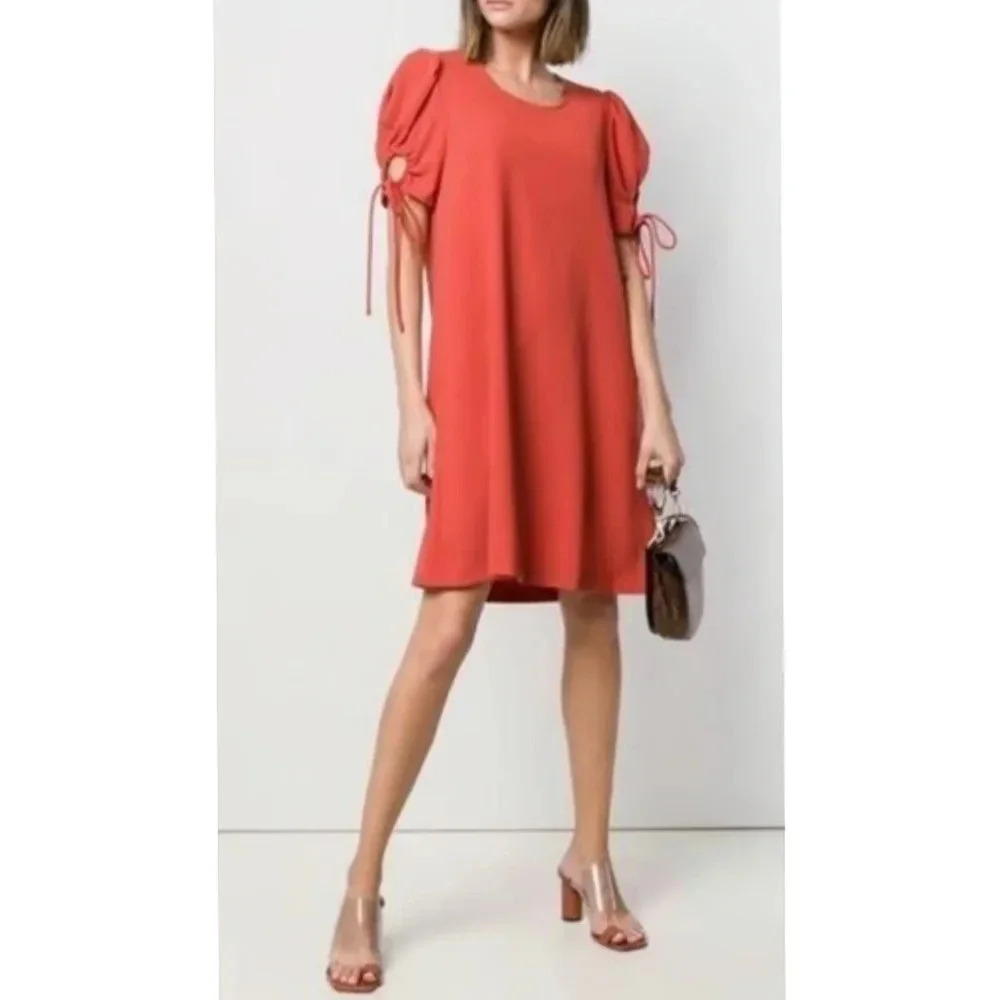See by Chloe Puff Sleeve Keyhole Dress in Pepper Red
